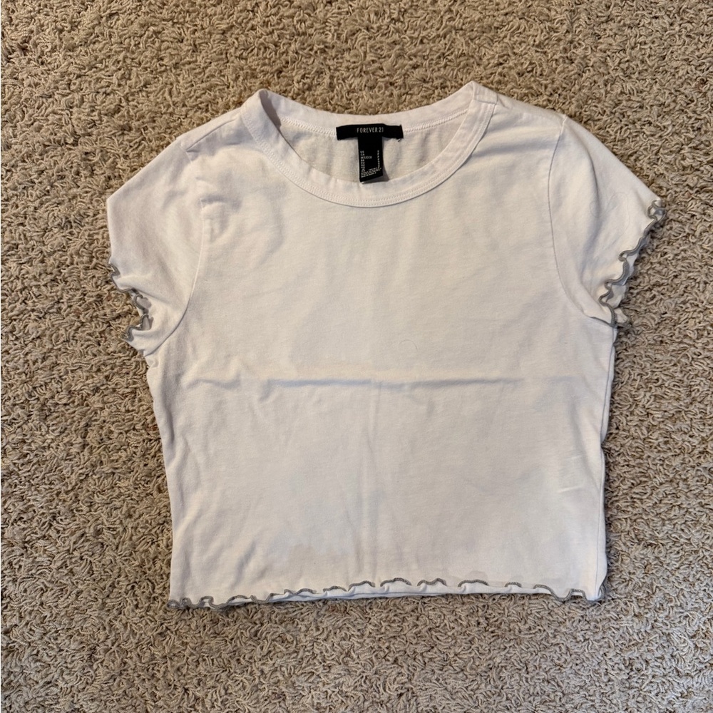 Forever 21 White Ruffle Edge Crop Top